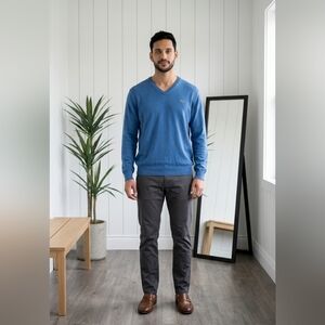 Lacoste Men's V-Neck Cotton Sweater Blue Size 8 (3XL)